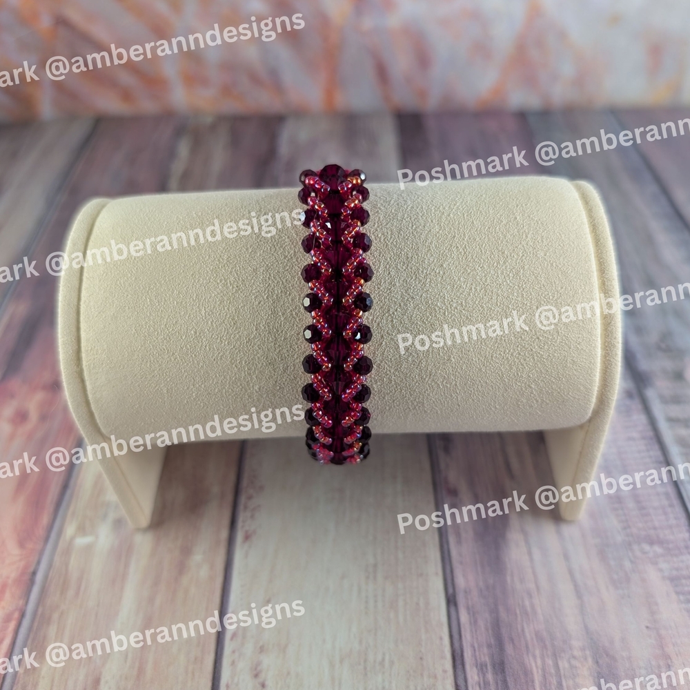 Handmade Garnet Red Crystal Beaded Bracelet, January Birthstone Jewelry